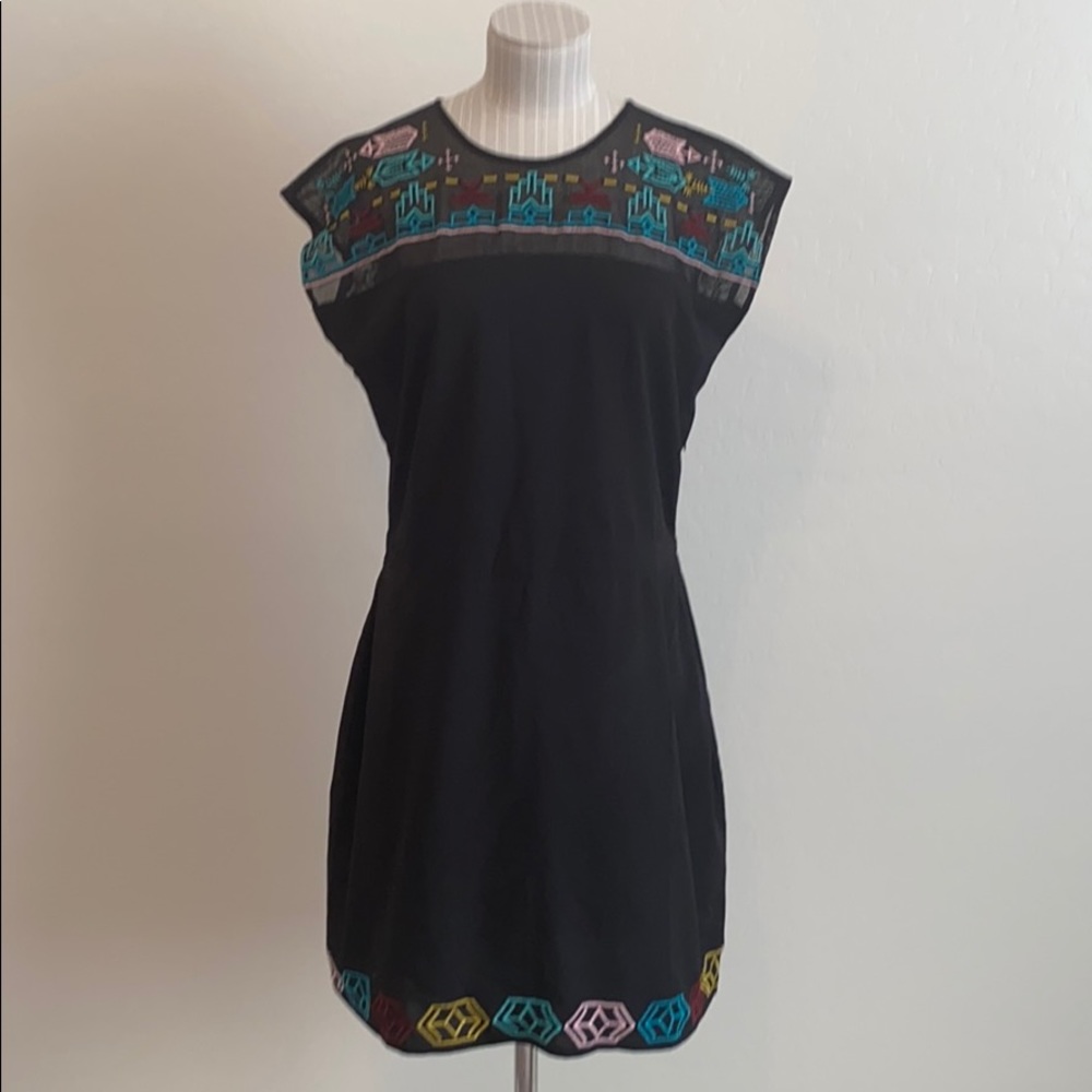 Embroidered cap sleeve shirt sheath dress